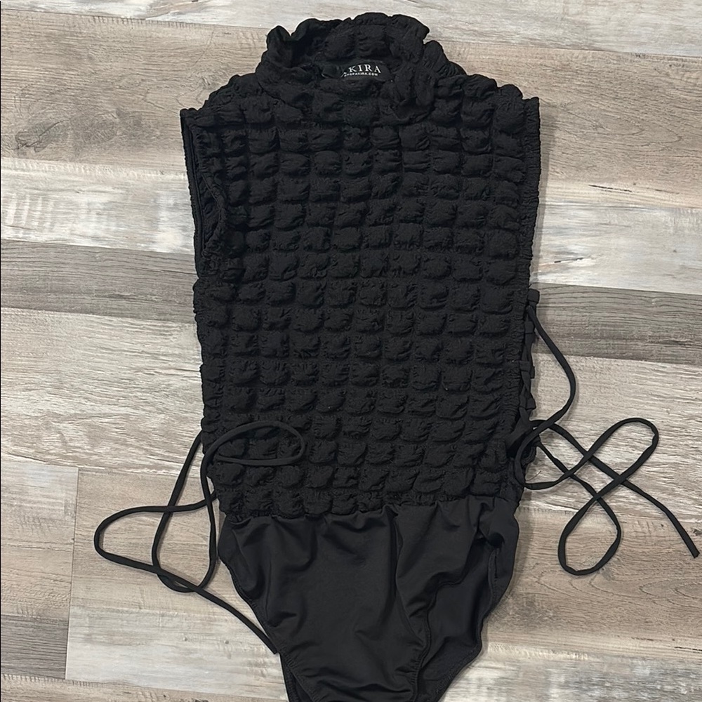 Black Textured Sleeveless Bodysuit